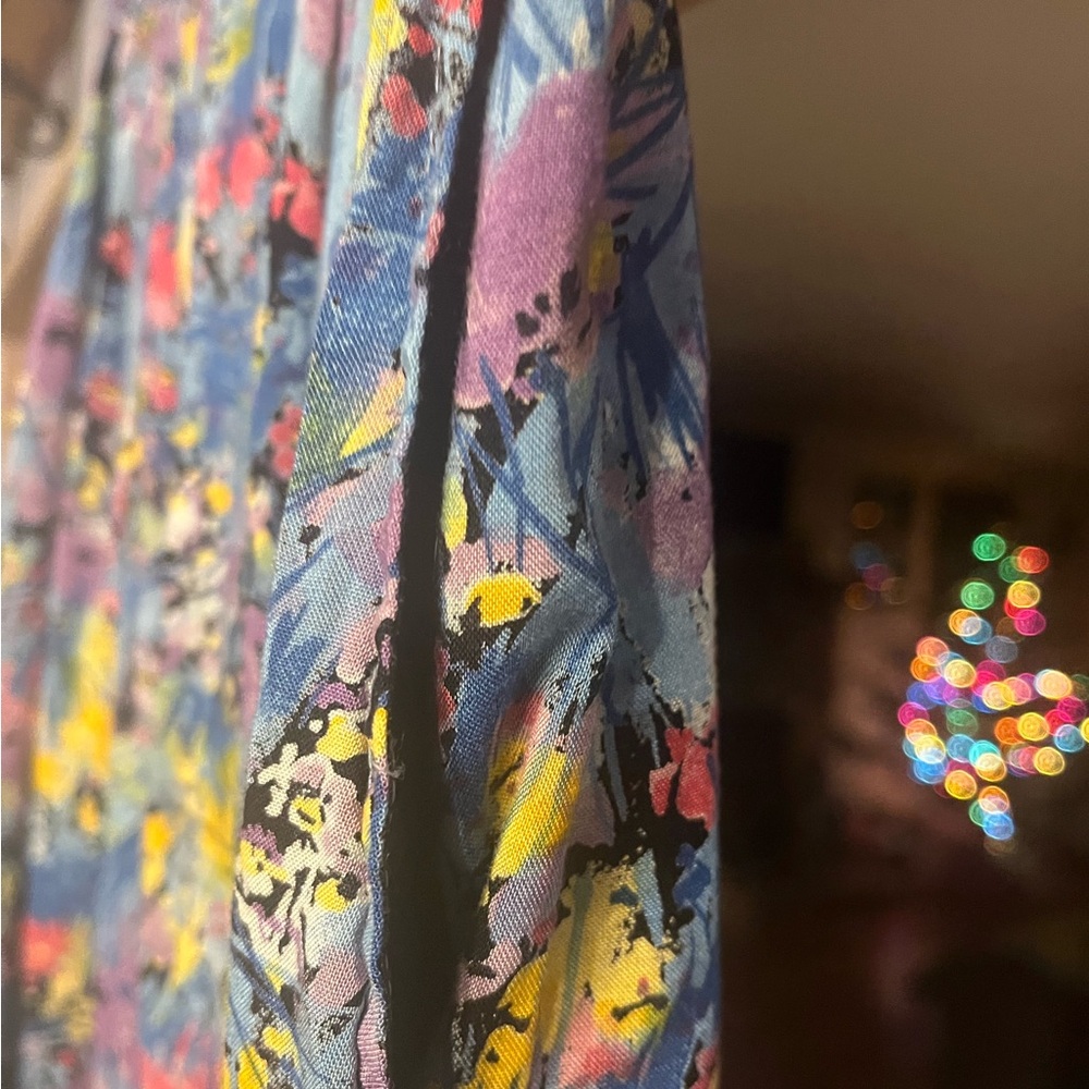 Vintage CODE 7 Floral Abstract Pleated MIDI Skirt•27”Waist•Pockets - Picture 4 of 8